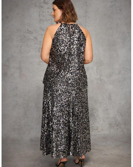 Live Unlimited London Gray Sequin Halterneck Top