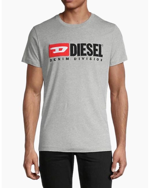 DIESEL Gray T Diego Division T Shirt Short Sleeve Tee Casual Cotton Summer Top for men