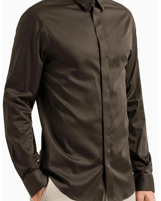 ARMANI EXCHANGE Black Rubber Logo Button Up Khaki Shirt for men