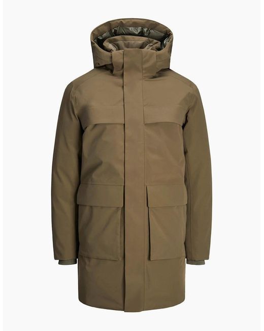 Jack & Jones Green Wave Hooded Relaxed Fit Parka Coat for men
