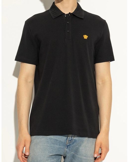 Versace Black Medusa Embroidery Piquet Polo for men