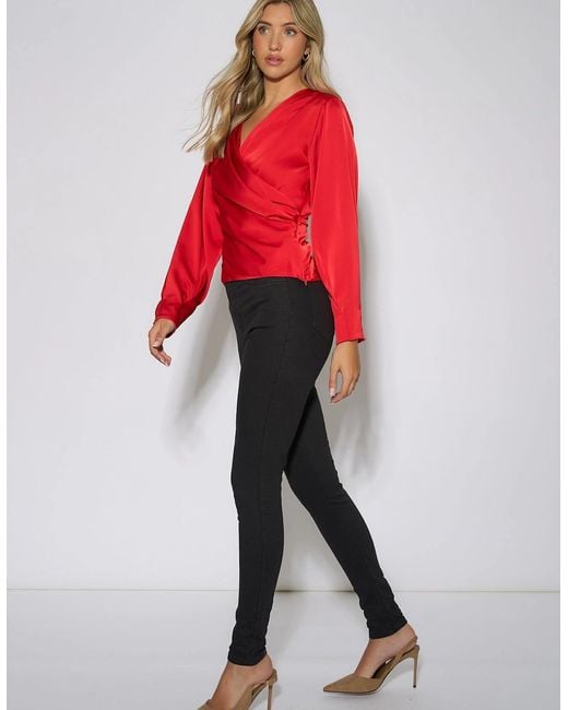 Gini London Red Stretch Slim Fit Casual Jeggings