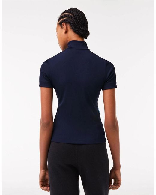 Lacoste Blue Ribbed Collar Zip Neck Short Sleeve Polo Shirt