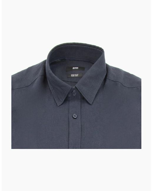 Boss Blue Luka Short Sleeve Pur Linen Shirt for men