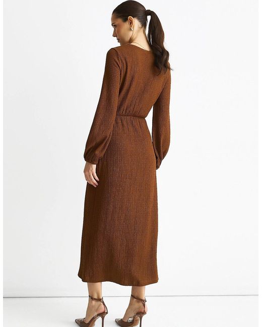 Gini London Brown Jersey Texture Wrap Metal Trim Midi Dress