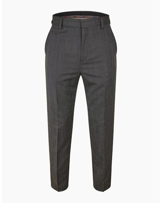 Boss Gray Solid Patterned Flat Front Mid Rise Chinos for men