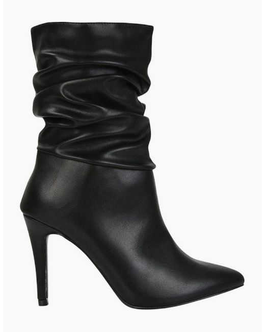 XY London Black Ladies Velma Ruched Pointed High Stiletto Heel Mid Boots