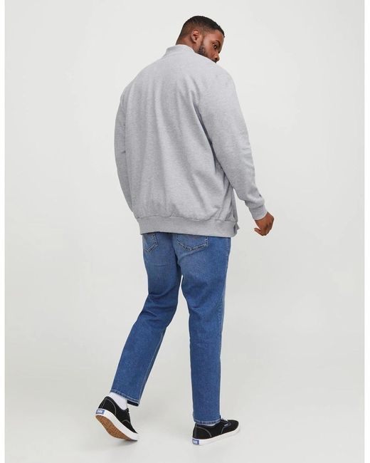 Jack & Jones Blue Paulos Solid Patterned Zip Neck Ribbed Cuff Sweat Jacket for men
