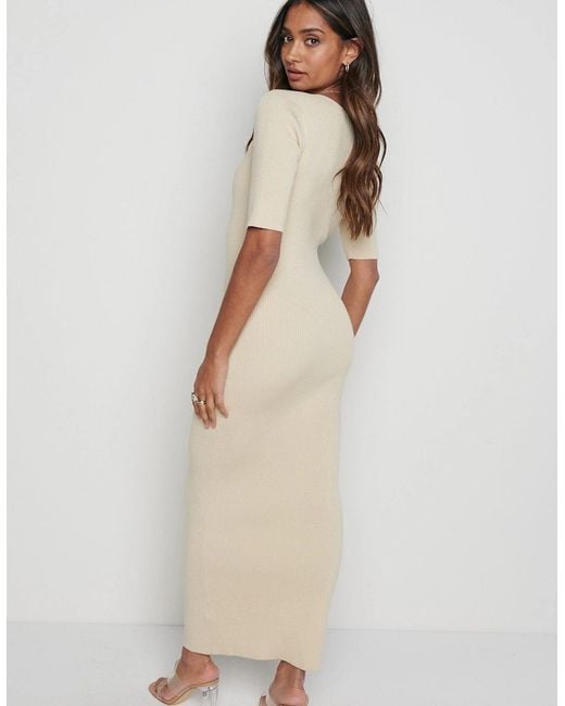 Pretty Lavish Natural Lara Ribbed Midi Dress