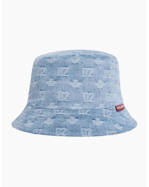DSquared² Blue D2 Monogram Bucket Hat for men
