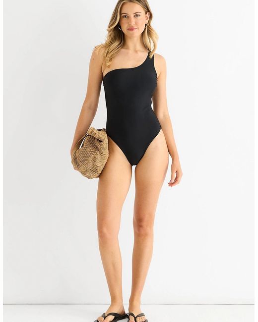 Gini London Black One Shoulder Swimsuit