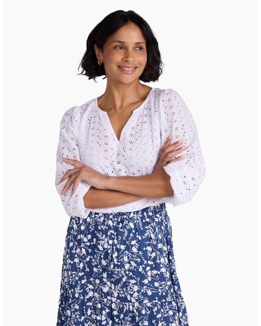 Mountain Warehouse White Ladies Broderie Lightweight 3/4 Sleeve Casual Shirt