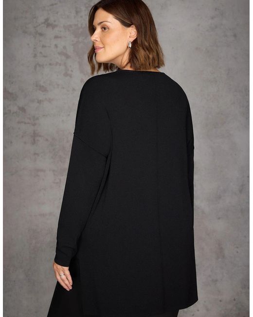 Live Unlimited London Black Ribbed Detail V Neck Knit Tunic