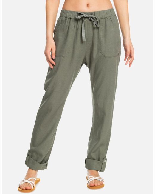 Roxy Green On The Seashore Linen Trousers Cargo Pants