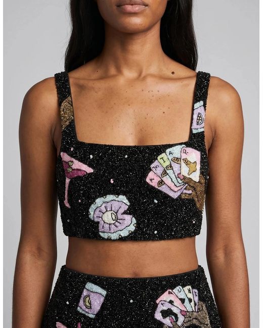 Oceanus Black Vegas Beaded Mini Party Beach Co-Ord Top