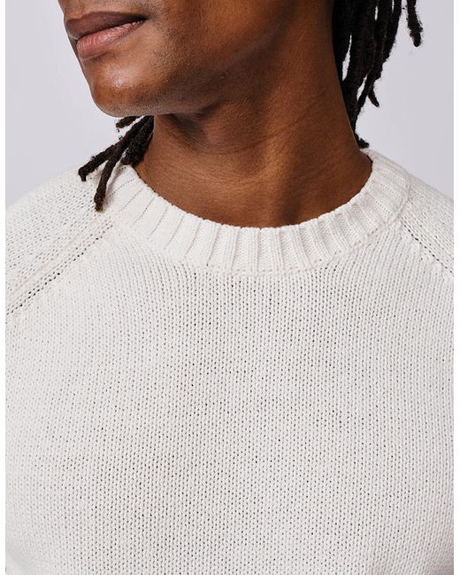 aubi White Lacey Cotton Linen Blend Crew Neck for men