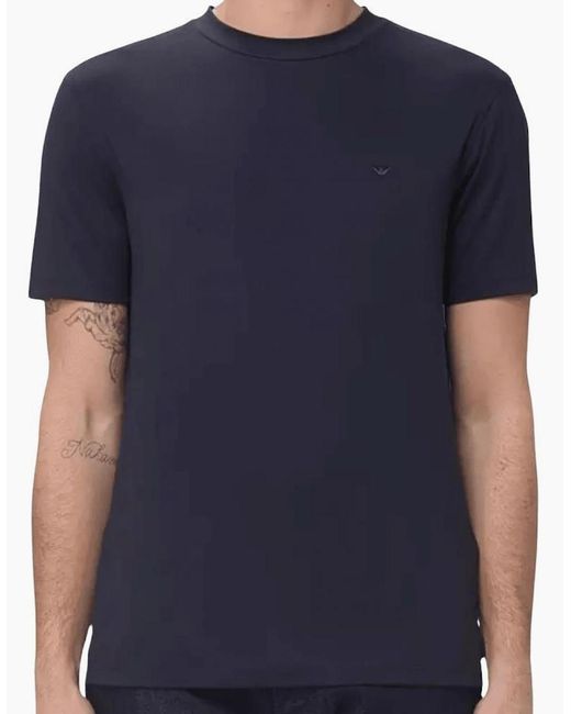 Emporio Armani Blue Embroided Logo Viscose Soft Touch T-Shirt for men