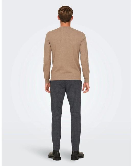 ONLY Blue Plaid Slim Five Pocket Chinos for men