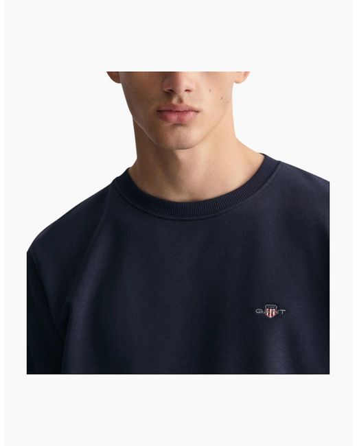Gant Blue Shield Crew Neck Sweatshirt Pullover French Terry Graphic Embroidered for men