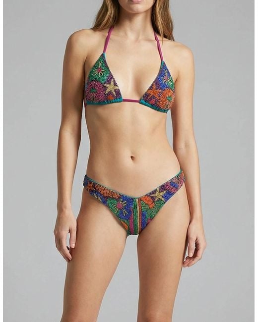 Oceanus Black Talia Hand Embroidered Multi Colour Bikini Bottom