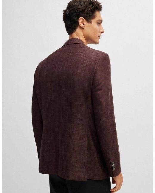 Boss Brown H Janson Notch Collared Solid Patterned Blazer for men