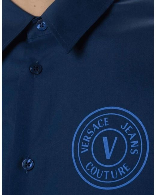 Versace Blue Printed Logo Short Sleeve Shirt for men