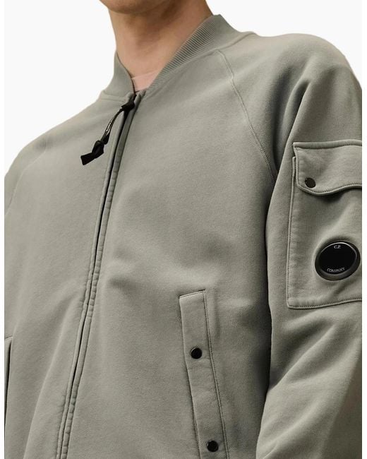 C P Company Gray Diagonal Fleece Resist Dyed Zipped Lens Sweatshirt for men