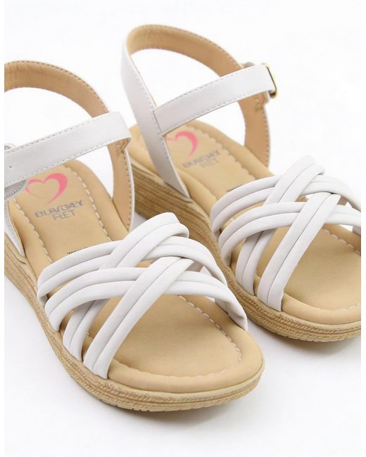 Heavenly Feet White Symphony Ankle Strap Sandals Stone
