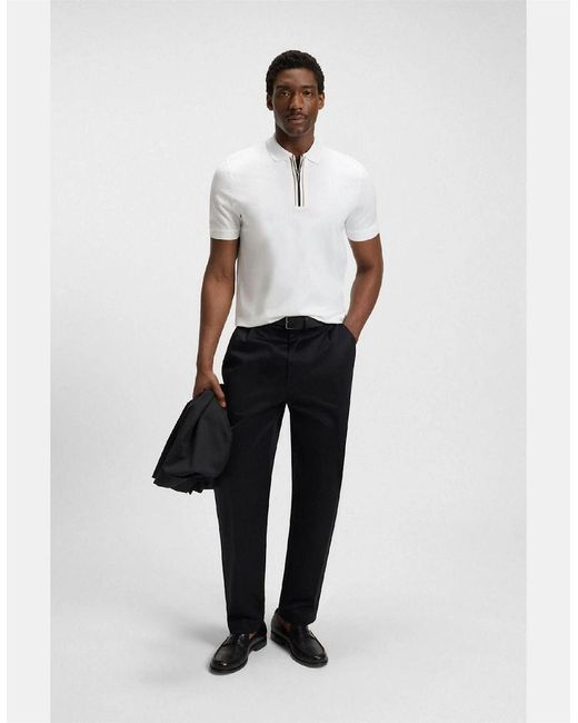 Boss White Paras 65 Zip Placket Polo Shirt for men