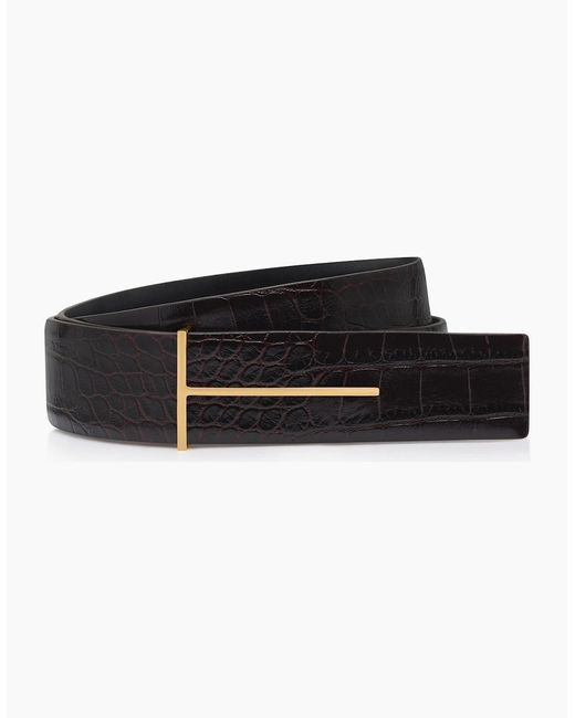 Tom Ford Black Printed Croc Reversible Belt for men