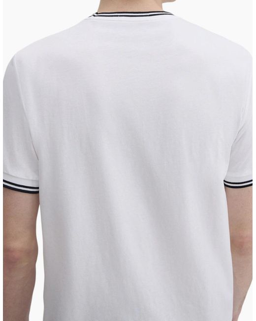 Fred Perry White Twin Tipped T Shirt Crew Neck Short Sleeve Summer Tee for men