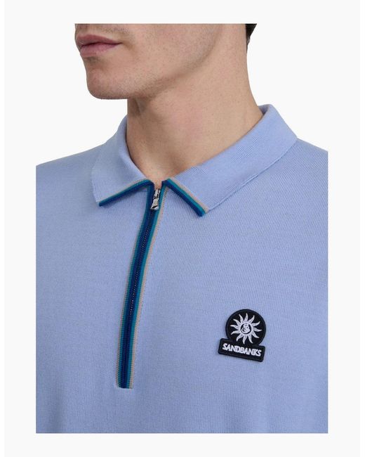 Sandbanks Blue Colour Stripe Knitted Zip Polo S1-26 Dusty for men