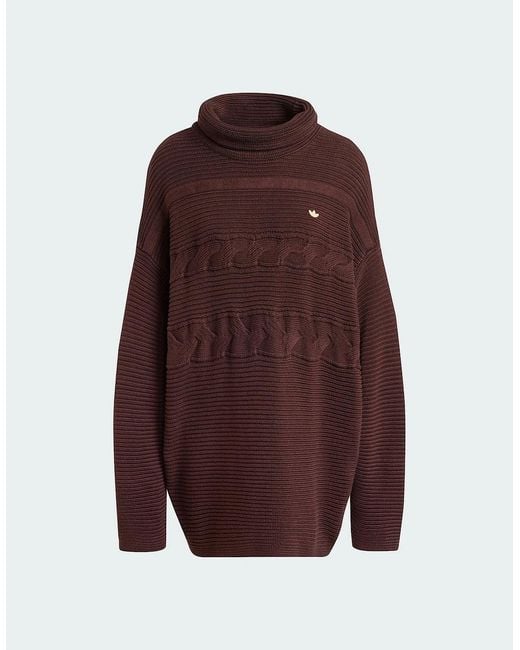 Adidas Brown Originals Premium Oversized Knit Turtleneck Sweater