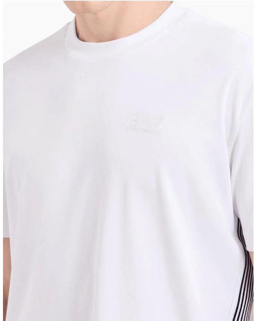 EA7 White Seven Lines Stretch Cotton T-Shirt for men