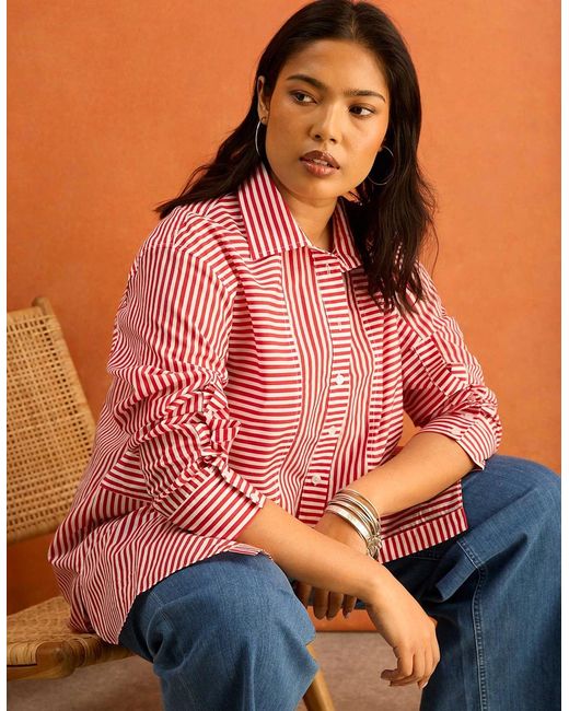 Live Unlimited London Orange Striped Tencel Blend Shirt