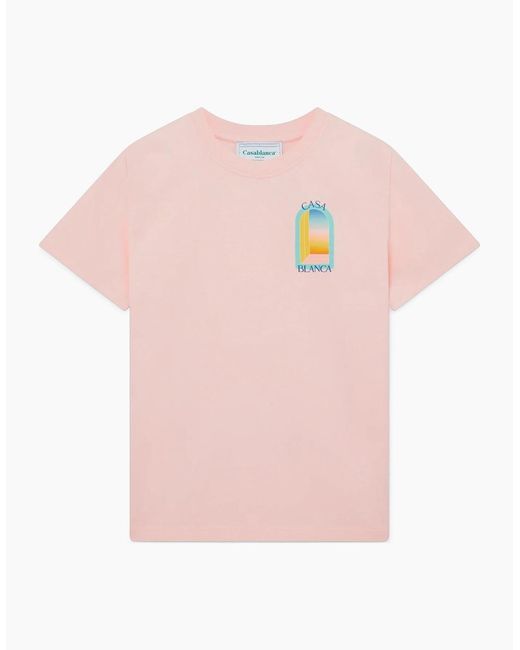Casablanca Pink T Shirts Shorts Sleeve Crew Neck Gradient Arch Logo Cotton Tops for men