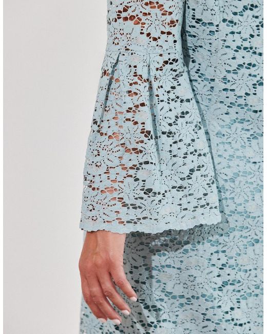 Live Unlimited London Blue Light Lace Dress With Flute Sleeve