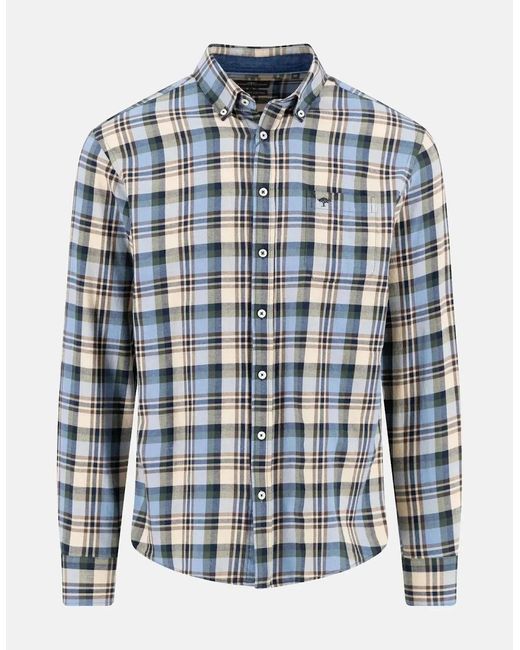 Fynch-Hatton Blue Multicolour Flannel Check Shirt Sand for men