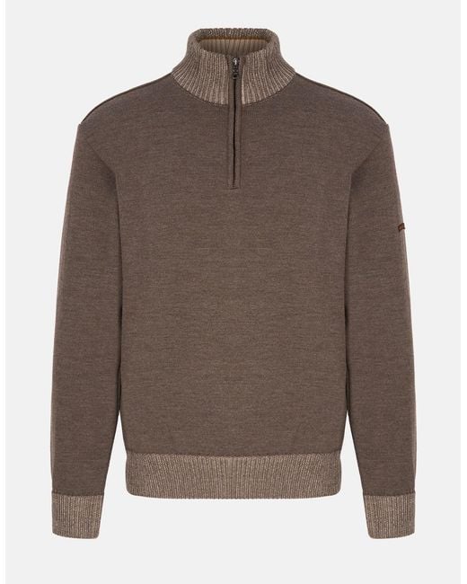 Paul & Shark Brown Moon Badge Soft Touch 1/4 Zip Sweater for men