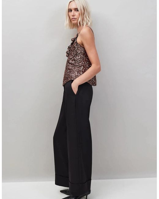 Ro&zo Brown Ruffle Neckline Sequin Cami Top