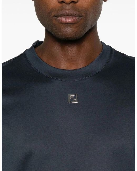 Fendi Blue Ff Metal Detail Plaque T-Shirt for men