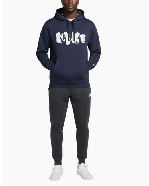 Nike Blue Hoodie Fleece Graphic Pullover Cotton Sportswear Hooded Sweatshirt for men