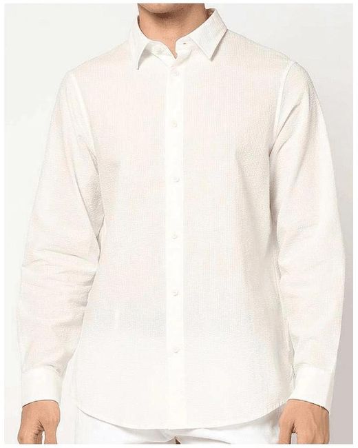ARMANI EXCHANGE White Seersucker Textured Long Sleeve Shirt for men