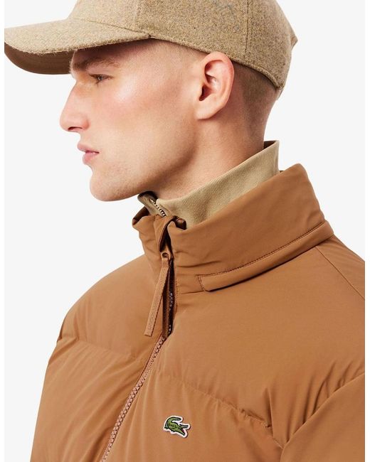 Lacoste Brown Solid Patterned Side Pocket Puffer Coat for men