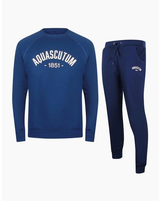 Aquascutum Blue Old School Crewneck Tracksuit Set