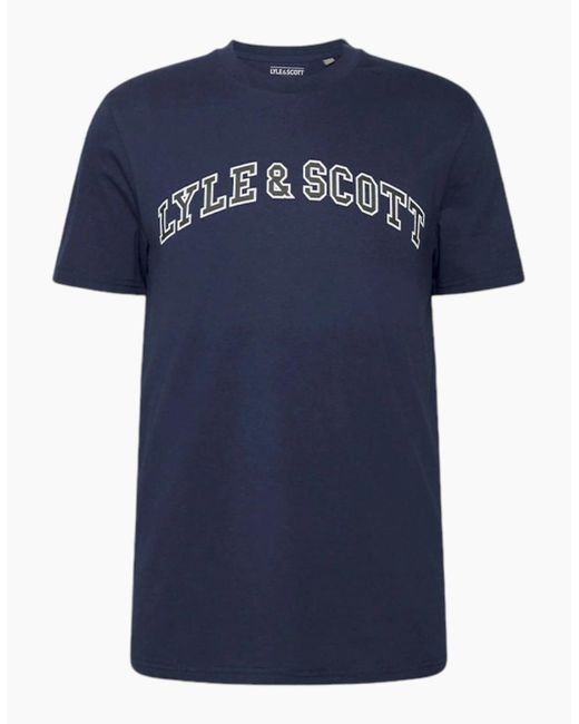 Lyle & Scott Blue Lyle & Scott Short Sleeve T Shirts Crew Neck Summer Logo Printed T Shirt for men