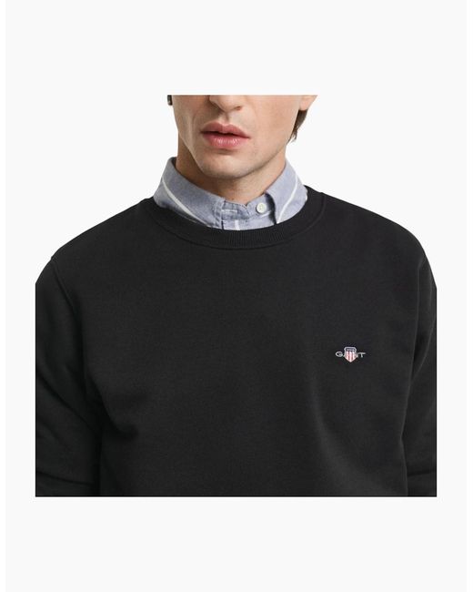 Gant Black Shield Crew Neck Sweatshirt Pullover French Terry Graphic Embroidered for men
