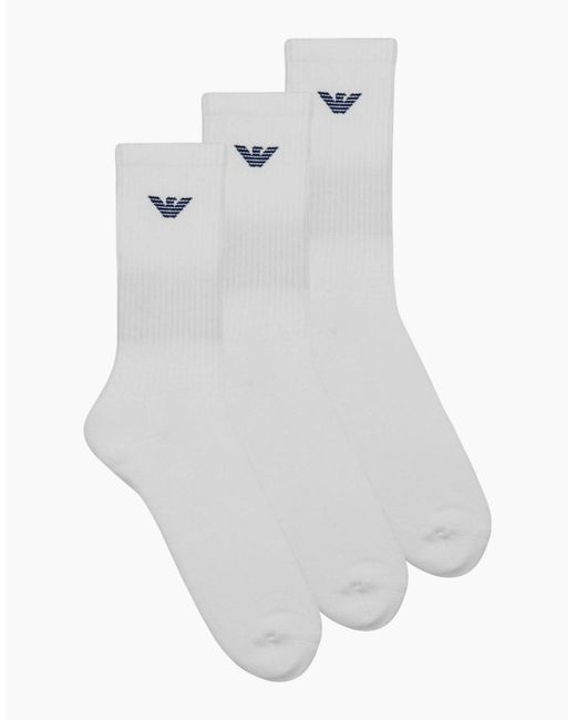 Armani White Emporio Cc300 Crew Socks Everyday Sports Cotton 3 Pack Trainer Socks for men