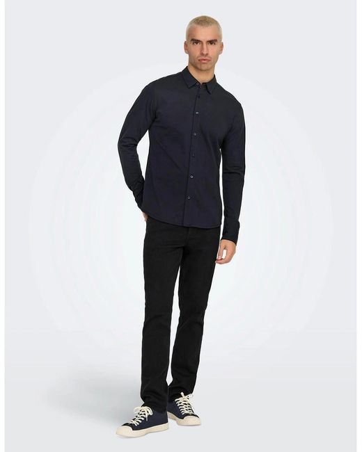 ONLY Blue Regular Fit Long Sleeve Shirt for men