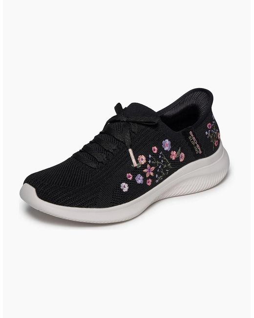 Skechers Black Ultra Flex 4.0 Sweet Petals Textile Knit/Multi Trim Trainers